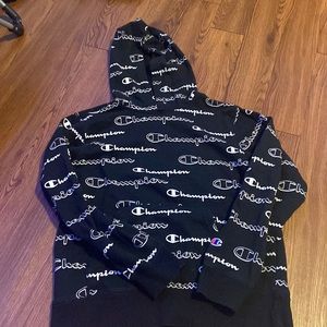 Girls Large Champion Hoodie Black and White